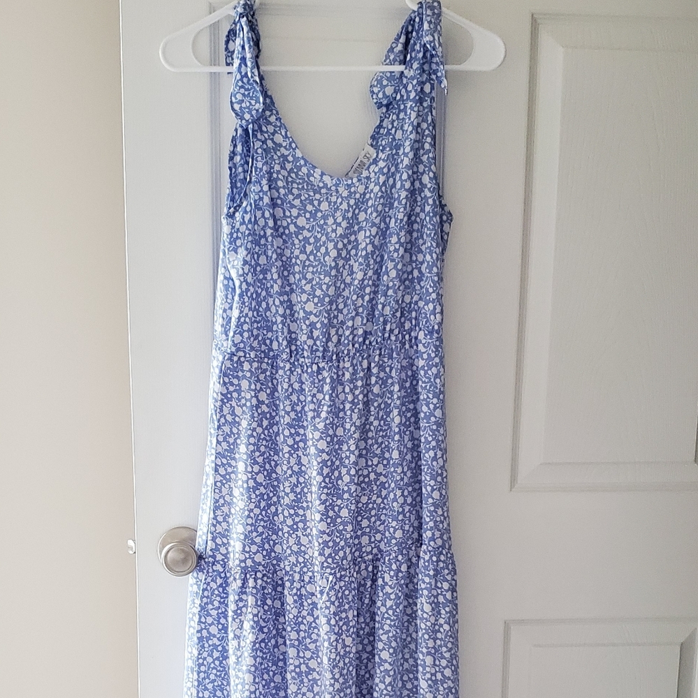 Blue ditsy floral maxi dress